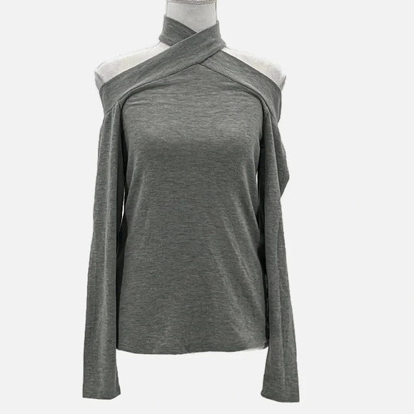 Melrose & Market Choker Neck Exposed Shoulder Top in Grey - Size Small - Picture 2 of 6